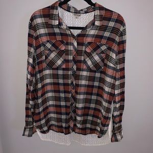 Lucky Brand Plaid and Woven Button Down